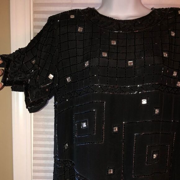 Argenti Beaded Formal Blouse 100% Pure Silk - Picture 4 of 5